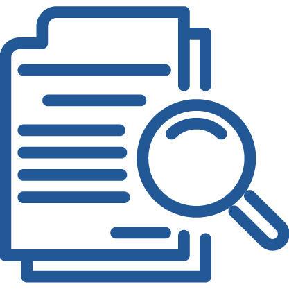 icon with papers and a magnifying glass